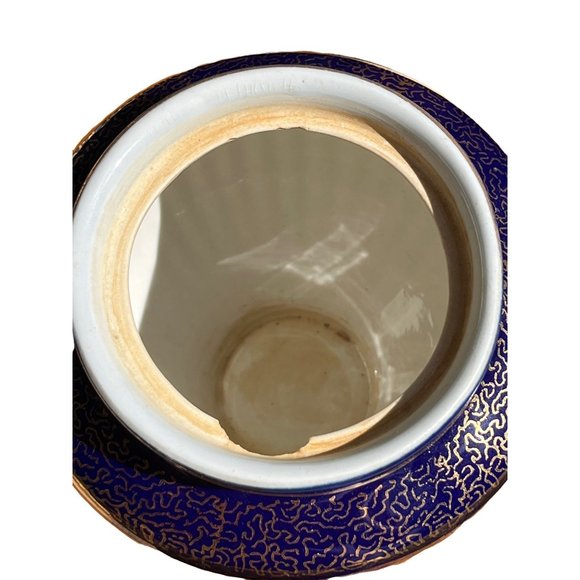 Vintage Cobalt Blue Hall Teapot Los Angeles Gold Trim Ribbed 083 READ - Picture 5 of 11